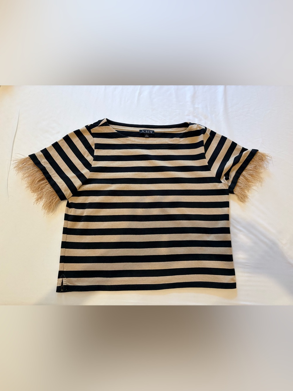 J.Crew Mariner Jersey Short Sleeve Top with Removable Feather Detail Large